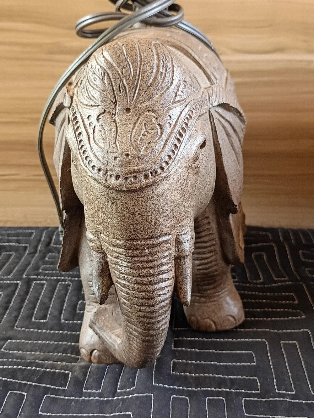 Hand-Carved Brown Elephant Table Lamps - Decorative Pair